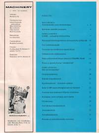 Machinery oy:n asiakas lehti n:o 1 1970. Sivuja 24. Yritys perustettu 1911. Metallin työstö koneet, erikoiskoneet ja laitteet, työkalut, tiekoneet ja huolto.
