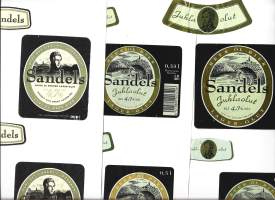 Olvin Sandels  -  olutetiketti etu- tausta- ja kaulaetiketti 7 eril