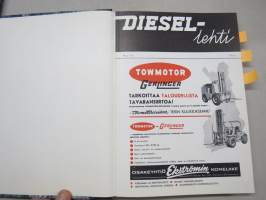 Diesel-lehti 1959 sidottu vuosikerta, runsas mainoskuvitus työkoneista ja moottoreista, värikuvaesittelyt mm. Fiat 600 &amp; Volga, erittäin laadukas julkaisu