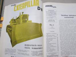 Diesel-lehti 1959 sidottu vuosikerta, runsas mainoskuvitus työkoneista ja moottoreista, värikuvaesittelyt mm. Fiat 600 &amp; Volga, erittäin laadukas julkaisu