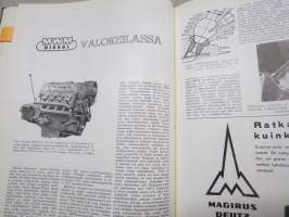 Diesel-lehti 1959 sidottu vuosikerta, runsas mainoskuvitus työkoneista ja moottoreista, värikuvaesittelyt mm. Fiat 600 &amp; Volga, erittäin laadukas julkaisu