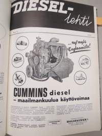 Diesel-lehti 1957 sidottu vuosikerta, runsas mainoskuvitus työkoneista ja moottoreista, erittäin laadukas julkaisu