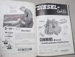 Diesel-lehti 1957 sidottu vuosikerta, runsas mainoskuvitus työkoneista ja moottoreista, erittäin laadukas julkaisu