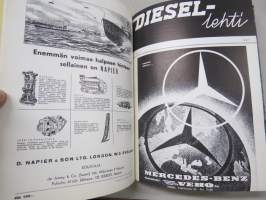 Diesel-lehti 1957 sidottu vuosikerta, runsas mainoskuvitus työkoneista ja moottoreista, erittäin laadukas julkaisu