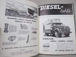 Diesel-lehti 1957 sidottu vuosikerta, runsas mainoskuvitus työkoneista ja moottoreista, erittäin laadukas julkaisu