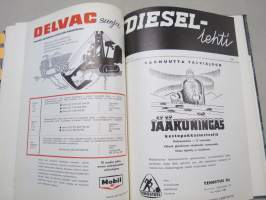 Diesel-lehti 1960 sidottu vuosikerta, runsas mainoskuvitus työkoneista ja moottoreista, erittäin laadukas julkaisu