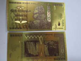 Zimbabwe One Hundred Trillion Dollars 100 000 000 000 000 Gold foil novelty note -keräilyseteli 24 K kullattu seteli, leikkirahaa