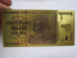 Zimbabwe One Hundred Trillion Dollars 100 000 000 000 000 Gold foil novelty note -keräilyseteli 24 K kullattu seteli, leikkirahaa