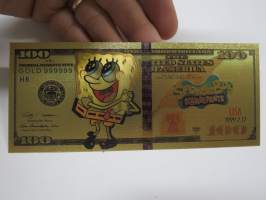 Sponge Bob - Paavo Pesusieni - 100 USD - Gold foil novelty note -keräilyseteli 24 K kullattu seteli, leikkirahaa