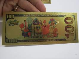 Sponge Bob - Paavo Pesusieni - 100 USD - Gold foil novelty note -keräilyseteli 24 K kullattu seteli, leikkirahaa