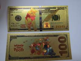 Winnie The Pooh - Nalle Puh - 100 USD - Gold foil novelty note -keräilyseteli 24 K kullattu seteli, leikkirahaa