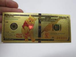 Winnie The Pooh - Nalle Puh - 100 USD - Gold foil novelty note -keräilyseteli 24 K kullattu seteli, leikkirahaa