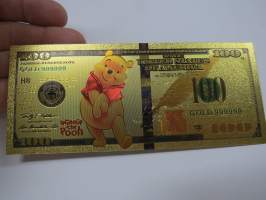 Winnie The Pooh - Nalle Puh - 100 USD - Gold foil novelty note -keräilyseteli 24 K kullattu seteli, leikkirahaa