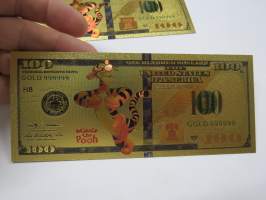 Winnie The Pooh - Tikru - 100 USD - Gold foil novelty note -keräilyseteli 24 K kullattu seteli, leikkirahaa