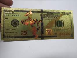 Winnie The Pooh - Tikru - 100 USD - Gold foil novelty note -keräilyseteli 24 K kullattu seteli, leikkirahaa