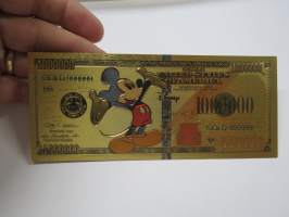 Mickey Mouse - Mikki Hiiri - 1 000 000 USD - One Million US Dollars - Gold foil novelty note -keräilyseteli 24 K kullattu seteli, leikkirahaa