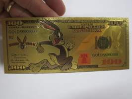 Bugs Bunny - Väiski Vemmelsääri - 100 USD - One Hundred US Dollars - Gold foil novelty note -keräilyseteli 24 K kullattu seteli, leikkirahaa