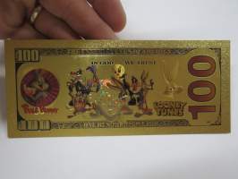 Bugs Bunny - Väiski Vemmelsääri - 100 USD - One Hundred US Dollars - Gold foil novelty note -keräilyseteli 24 K kullattu seteli, leikkirahaa