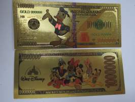 Donald Duck - Aku Ankka - 1 000 000 USD - One Million US Dollars - Gold foil novelty note -keräilyseteli 24 K kullattu seteli, leikkirahaa