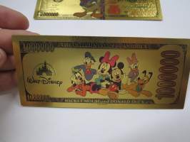 Donald Duck - Aku Ankka - 1 000 000 USD - One Million US Dollars - Gold foil novelty note -keräilyseteli 24 K kullattu seteli, leikkirahaa