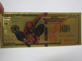 Spiderman - Hämähäkkimies - 100 USD - One Hundred US Dollars - Gold foil novelty note -keräilyseteli 24 K kullattu seteli, leikkirahaa
