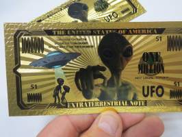 UFO - Extra Terrestrial Note  - 1 000 000 - One Million - Gold foil novelty note -keräilyseteli 24 K kullattu seteli, leikkirahaa