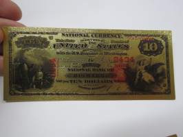 Ten (10) Silver Dollars - United States - Gold foil novelty note -keräilyseteli 24 K kullattu seteli, leikkirahaa