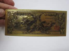 Five (5) Silver Dollars - United States - Gold foil novelty note -keräilyseteli 24 K kullattu seteli, leikkirahaa