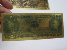 Five (5) Silver Dollars - United States - Gold foil novelty note -keräilyseteli 24 K kullattu seteli, leikkirahaa