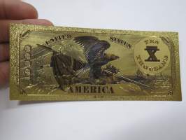 Ten Thousand 10 000 Dollars - United States - Gold foil novelty note -keräilyseteli 24 K kullattu seteli, leikkirahaa