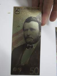 Fifty Dollars - United States - Ulysses S. Grant - Gold foil novelty note -keräilyseteli 24 K kullattu seteli, leikkirahaa
