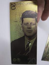 Twenty (20) Dollars - United States - John F. Kennedy / Apollo  - Gold foil novelty note -keräilyseteli 24 K kullattu seteli, leikkirahaa
