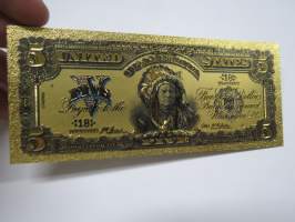 Five (5) Silver Dollars - United States - Gold foil novelty note -keräilyseteli 24 K kullattu seteli, leikkirahaa
