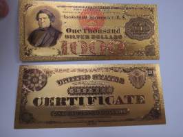 One Thousand Silver Dollars - United States - Gold foil novelty note -keräilyseteli 24 K kullattu seteli, leikkirahaa
