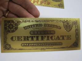 One Thousand Silver Dollars - United States - Gold foil novelty note -keräilyseteli 24 K kullattu seteli, leikkirahaa