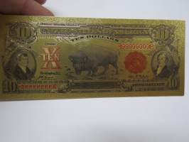 Ten (10) Silver Dollars - United States - Buffalo - Gold foil novelty note -keräilyseteli 24 K kullattu seteli, leikkirahaa