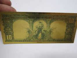 Ten (10) Silver Dollars - United States - Buffalo - Gold foil novelty note -keräilyseteli 24 K kullattu seteli, leikkirahaa