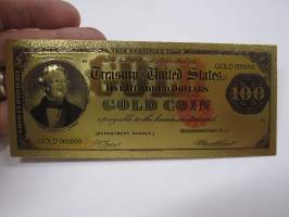 One Hundred (100) Gold Coin Certificate Dollars - United States - Gold foil novelty note -keräilyseteli 24 K kullattu seteli, leikkirahaa