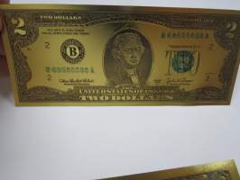 Two (2) Silver Dollars - United States - Gold foil novelty note -keräilyseteli 24 K kullattu seteli, leikkirahaa