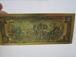 Two (2) Silver Dollars - United States - Gold foil novelty note -keräilyseteli 24 K kullattu seteli, leikkirahaa