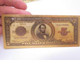 Five (5) Silver Dollars - United States - Gold foil novelty note -keräilyseteli 24 K kullattu seteli, leikkirahaa