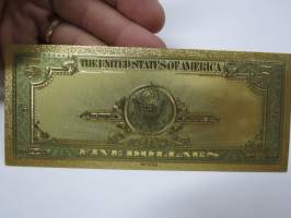 Five (5) Silver Dollars - United States - Gold foil novelty note -keräilyseteli 24 K kullattu seteli, leikkirahaa