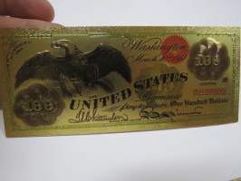One Hundred (100) Silver Dollars - United States - Gold foil novelty note -keräilyseteli 24 K kullattu seteli, leikkirahaa