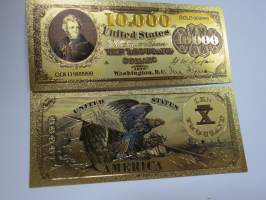 Ten Thousand (10 000) Dollars - United States - Gold foil novelty note -keräilyseteli 24 K kullattu seteli, leikkirahaa
