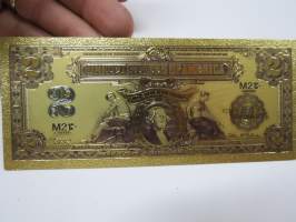 Two (2) Silver Dollars - United States - Gold foil novelty note -keräilyseteli 24 K kullattu seteli, leikkirahaa