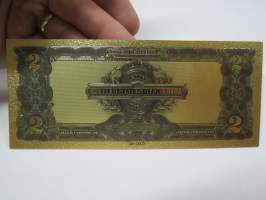 Two (2) Silver Dollars - United States - Gold foil novelty note -keräilyseteli 24 K kullattu seteli, leikkirahaa