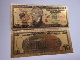 Ten (10) Dollars - United States - Gold foil novelty note -keräilyseteli 24 K kullattu seteli, leikkirahaa