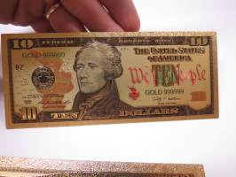 Ten (10) Dollars - United States - Gold foil novelty note -keräilyseteli 24 K kullattu seteli, leikkirahaa