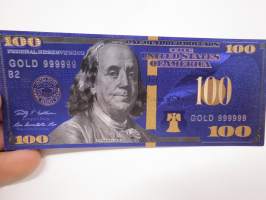 One Hundred (100) Dollars - United States - Benjamin Franklin - Gold foil novelty note -keräilyseteli 24 K kullattu seteli, leikkirahaa
