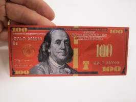 One Hundred (100) Dollars - United States - Benjamin Franklin - Gold foil novelty note -keräilyseteli 24 K kullattu seteli, leikkirahaa